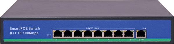 8 Port + Link Port PoE 10/100 Switch For IP Camera Systems