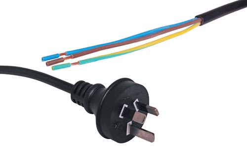 2m 10A 3 Pin Black Bare Ends Mains Lead